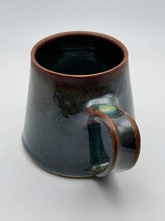 Large angular glaucous copper mug