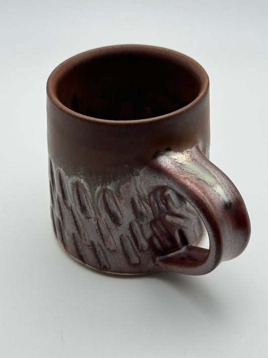 carved matte and glossy copper mug